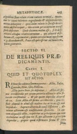 Sectio VI. De Reliquis Praedicamentis.