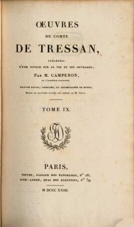 Oeuvres du comte de Tressan, 9. Oeuvres diverses ; 1