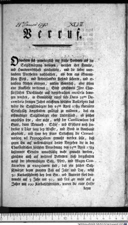 Verruf. : München den 21ten Jänner Anno 1793. Churpfalzbairische Oberlandes-Regierung. Sekretär Prandl.