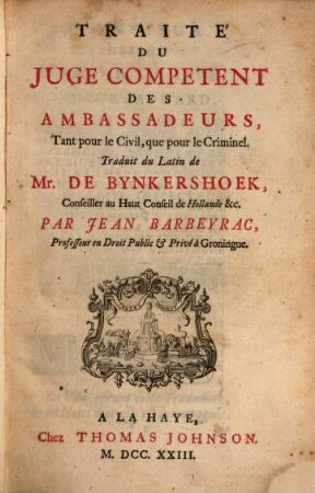 Traité du juge competent des ambassadeurs