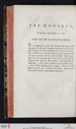 Les Horaces, Tragédie représentée en 1641