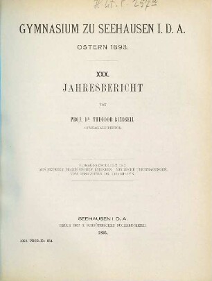 Jahresbericht. 1892/93