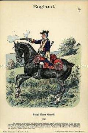 Uniformdarstellung, Reiter Königlichen Leibgarde zu Pferde, Königreich Großbritannien, 1742.