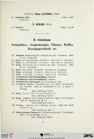 Antiquitäten, Ausgrabungen, Münzen, Waffen, Kunstgegenstände (Nr. 253-519)