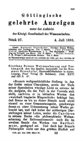 Göttingische gelehrte Anzeigen unter der Aufsicht der Königl. Gesellschaft der Wissenschaften. Stück 27.-4.Juli 1883. [-] Stück 52.-26. December 1883.