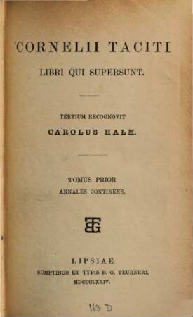 Cornelii Taciti Libri qui supersunt. 1, Annales continens