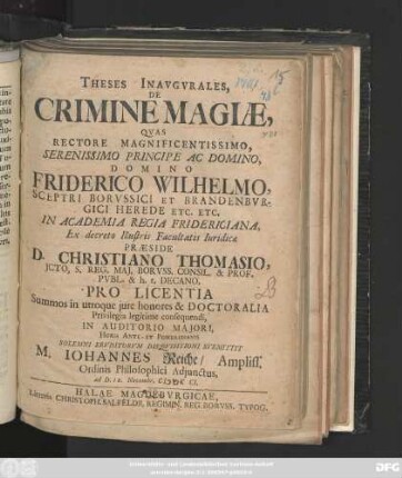 Theses Inavgvrales, De Crimine Magiæ