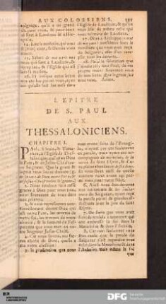 I. Epitre de S. Paul aux Thessaloniciens.