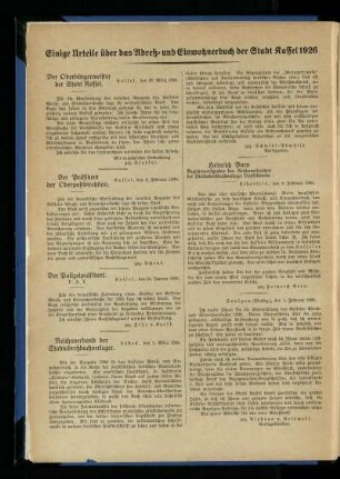 Einige Urteile über das Adreß- und Einwohnerbuch der Stadt Kassel 1926