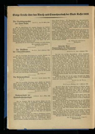 Einige Urteile über das Adreß- und Einwohnerbuch der Stadt Kassel 1926