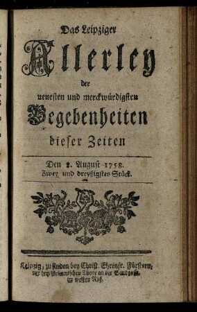 Den 8. August 1758. Zwey und dreyßigstes Stück.