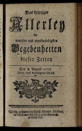 Den 8. August 1758. Zwey und dreyßigstes Stück.