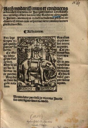 Accomodatissimus et conducens admodum tractatus de Jure patronatus ...