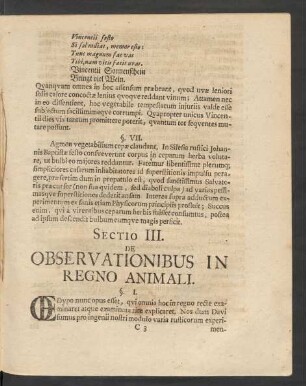 Sectio III. De Observationibus In Regno Animali.