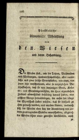 Physikalische ökonomische Abhandlung von den Wiesen und deren Behandlung.