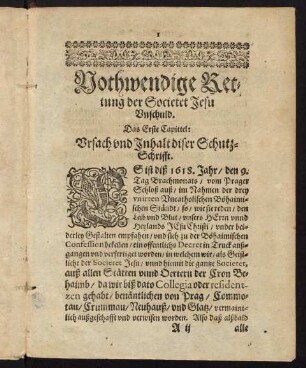 1-11, Das Erste Capittel: Ursach und Inhalt diser Schutz-Schrifft