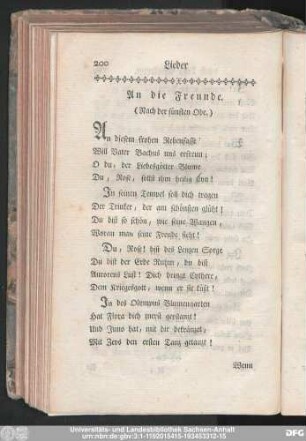 An die Freunde. (Nach der fünften Ode.)