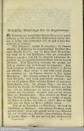 Geschichtliche Mittheilungen über die Daguerreotypie
