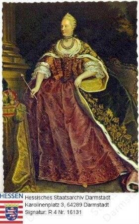 Maria Theresia Kaiserin v. Österreich (1717-1780) / Porträt, mit Zepter, in Raumkulisse stehend, Ganzfigur