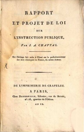 Rapport et projet de loi sur l'instruction publique