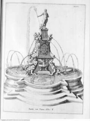 Regola de' Cinque Ordini d'Architettura (polygl.). Di M. Giacomo Barozzio da Vignola. Con la nuova aggionta di Michael-Angelo Buonaroti., Tafel XXV (Folio 75): Brunnen...