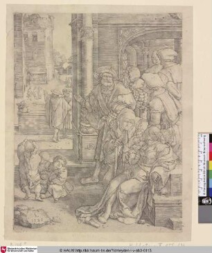 [Virgil, der Dichter, im Korb; The poet Virgil suspended in a basket]