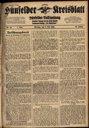 Erste Ausgabe vom Montag, den 09. Juli 1934.