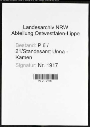 Sterberegister Standesamt Unna-Kamen