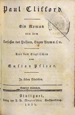 E. L. Bulwer's Werke, 29. Paul Clifford : ein Roman ; Bdch. 6