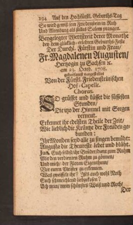 Beygelegter Wettstreit derer Monathe bey dem glücklich=erlebten Geburths=Feste Der Durchl. Fürstin ...