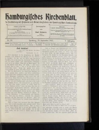 Nr. 39. Hamburg, 29. September 1912. 9. Jahrgang.