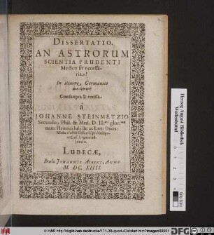 Dissertatio. An Astrorum Scientia Prudenti Medico sit necessaria?