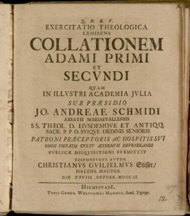 Exercitatio Theologica Exhibens Collationem Adami Primi Et Secvndi