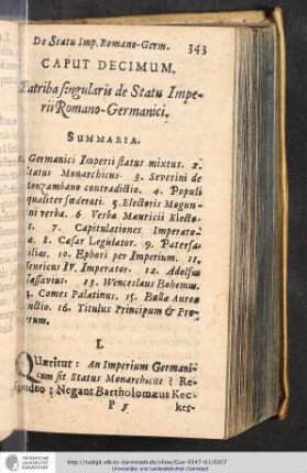 Caput X. Diatriba singularis de Statu Imperii Romano-Germanici