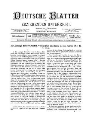 Die Anfänge der preußischen Volksschule am Rhein in den Jahren 1814-16