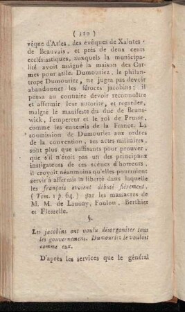 §. Les jacobins ont voulu désorganiser tous les gouvernemens. - §. La politique des jacobins est la mê,e que celle de Dumouriez.