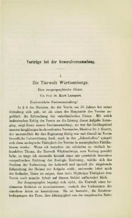 Die Tierwelt Württembergs. Eine zoogeographische Skizze (Kurt Lampert)