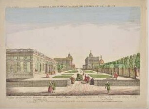 Guckkastenbild: Das Neue Palais und die Communs von Norden.
