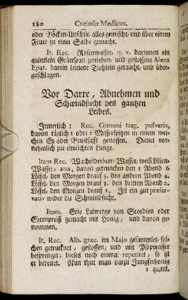 Vor Darre, Abnehmen und Schwindsucht des gantzen Leibes. - Zu übelriechenden Schenckeln.