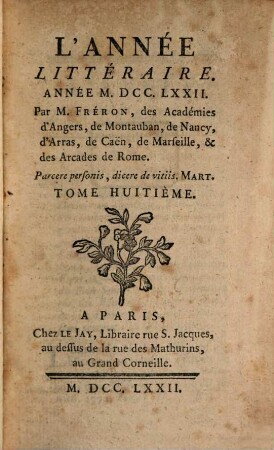 L' année littéraire. 1772,8, 1772,8