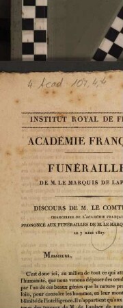 Funérailles de M. le Marquis de Laplace. Discours de M. le Comte Daru ... : Le 7 mars 1827