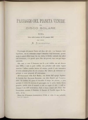 PASSAGGIO DEL PIANETA VENERE SUL DISCO SOLARE NOTA