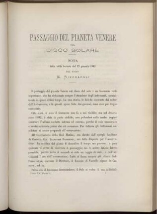 PASSAGGIO DEL PIANETA VENERE SUL DISCO SOLARE NOTA