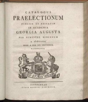 WS 1821: Catalogus praelectionum publice et privatim in Academia Georgia Augusta ... habendarum