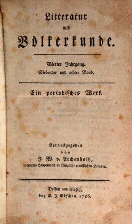 Litteratur und Völkerkunde : ein periodisches Werk. 7/8, 7/8. 1786 = Jg. 4