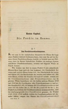 Lehrbuch der analytischen Geometrie, 2. Analytische Geometrie des Raumes