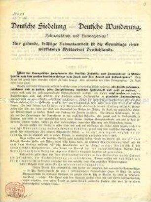 Deutsche Siedelung - Deutsche Wanderung - Aufruf zur Verhinderung der Auswanderung