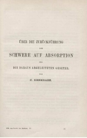 Über die Zurückführung der Schwere auf Absorption und die daraus abgeleiteten Gesetze.