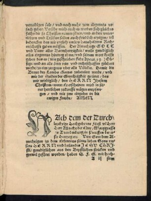 Nach dem der Durchleuchtige Hochgeborne Fürst un[d] Herr Herr Albrecht der Elter/ Marggraffe zu Brandenburg/ in Preussen ...