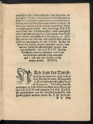 Nach dem der Durchleuchtige Hochgeborne Fürst un[d] Herr Herr Albrecht der Elter/ Marggraffe zu Brandenburg/ in Preussen ...